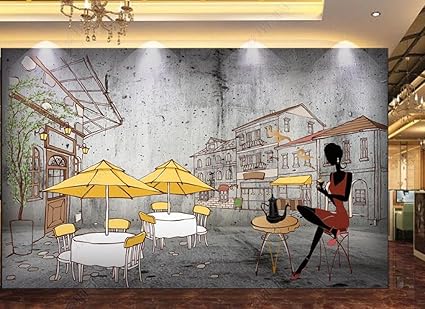 Amazon 壁紙ノスタルジックなレトロティーショップウエスタンレストランコーヒーショップツーリング背景壁画 400 280cm 壁紙