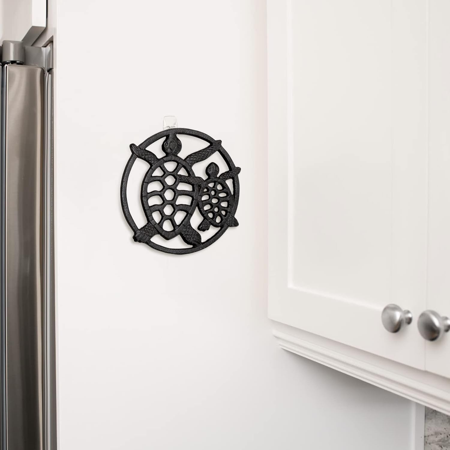 Bundle – 2 Items: GASARÉ, 1 Sea Turtle Design, 1 Turtle Design, Cast Iron Trivets for Hot Dishes, Pots, and Pans, Metal Trivet, Rubber Feet Caps, Ring Hanger, Brown