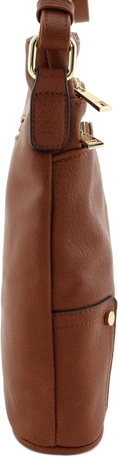 Triple Zip Pocket Large Crossbody Bag (Brown): Handbags: 