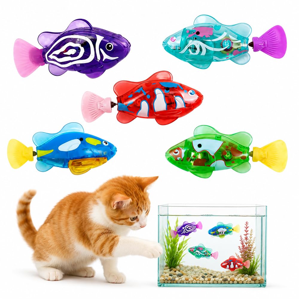 XPJBKC 5PCS Swimming Robot Fish Toy, Electric Light Up Fish Bath Toy, Interactive Swimming Robot Fishs with LED Light, Realistic Movement for Kid Bath Entertainment, Pet Play and Tank Decor