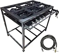 Fogão Industrial 6 Bocas Alta Pressão, Aço Carbono, 95x65x80cm, com Paneleiro, Coletor de Gordura, Cinza