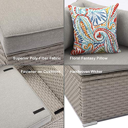 Cosiest 8-Piece Fire Pit Table Outdoor Furniture Sofa, Gray Wicker Cushion Sectional W 35-Inch Square Celadon Fire Heater (50,000 Btu) W Wind Guard And Tank Outside(20Lb) For Garden,Pool #TOP6