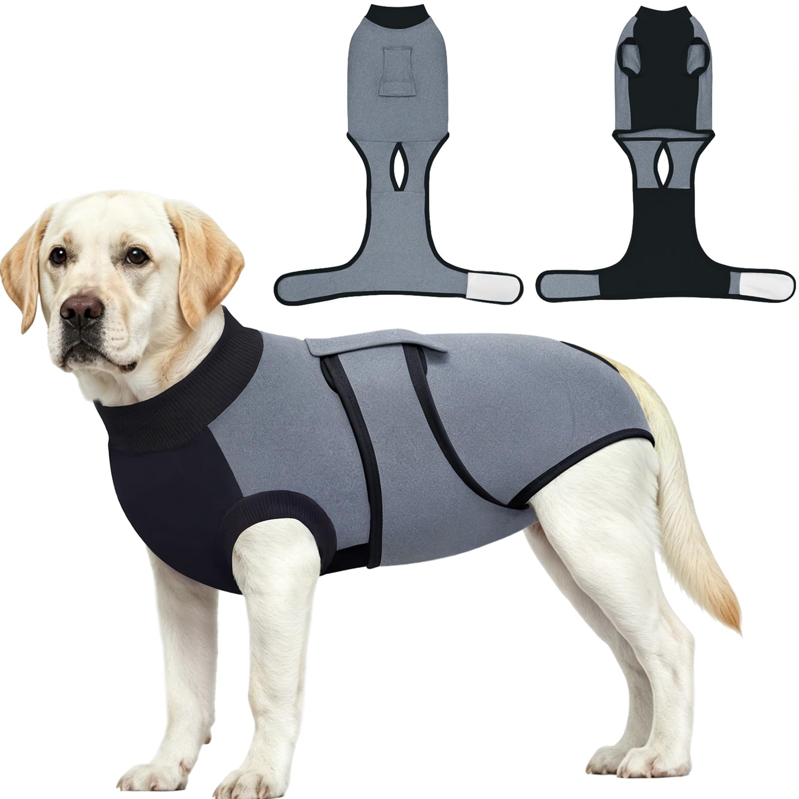 Dolahovy Dog Surgery Recovery Suit, Dogs Onesie Suits Female Spay and Male Neuter E-Collar Pet Bodysuit for Post-Op Care Soft Dog Surgical Cone Alternative Prevent Licking Wounds Shirt (Grey, XS)