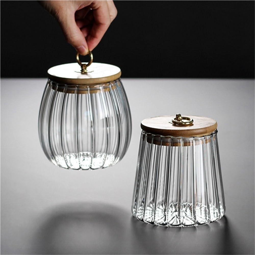 SONGCHAO Sugar Jar Creative Vertical Stripes Sealed Glass Storage Jars Household Loose Tea Small with Lids Tea Canister(A)