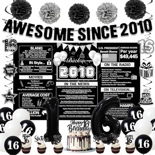 Image of Crenics Black 2010 16th Birthday Decorations for Boys Girls