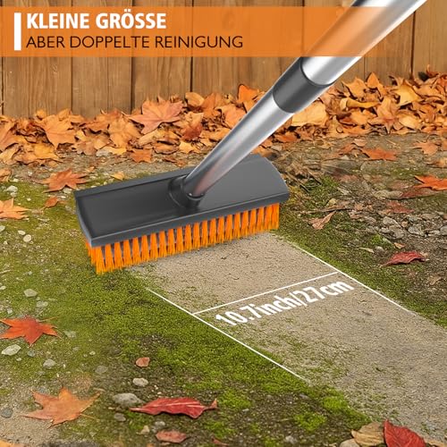 Besen mit Stiel, Strassenbesen mit Teleskopstiel, Straßenbesen Kehrbesen mit 30cm Hartborstenkopf und Schrubber, 145cm Langem Stiel Draußen Besen Gartenbesen für Garten, Terrasse, Auffahrt, Schulen