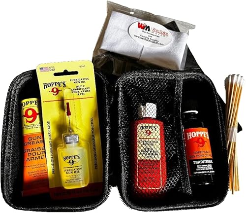 Limpiador de orificios de pistola, aceite lubricante y de precisión, y lubricante de grasa para pistola con 50 parches y funda protectora de