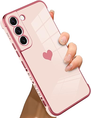 Miniatura 1 de Bonoma Funda compatible con Samsung Galaxy S21 Plus, diseño de corazón de amor, electrochapado, elegante funda protectora de cámara, TPU suave, a