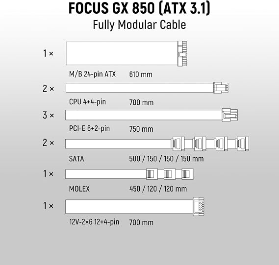 Seasonic FOCUS GX-850 ATX3 V4 - White 80PLUS GOLD 850W ATX 3.1 & PCIe 5.1 Fully Modular White