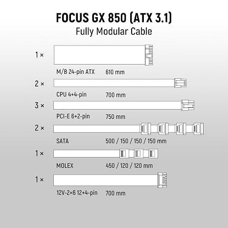 Seasonic Focus GX-850 850W Power Supply ATX 3.1 & PCIe 5.1 Ready White