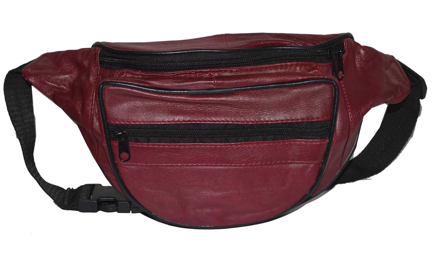 Leatherboss Genuine Leather Designer Travel Fanny Pack Holder Bag with Waist Belt, Cherry