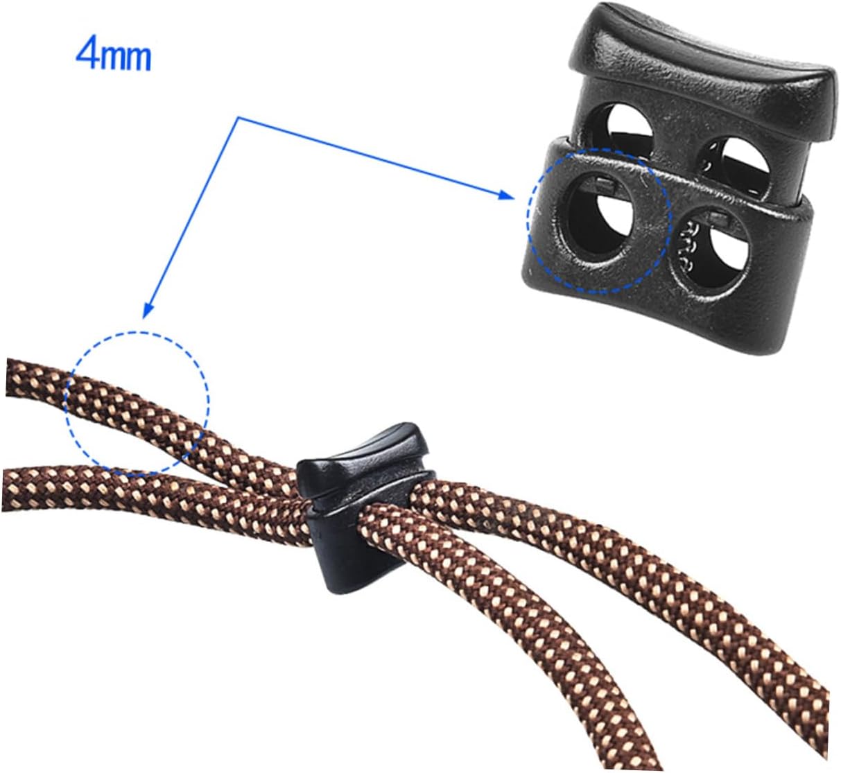 Hohopeti Double Hole Stopper Cord Lock 10pcs/Set for Lanyard Bag Shoelace Tent Plastic Spring Loaded Design