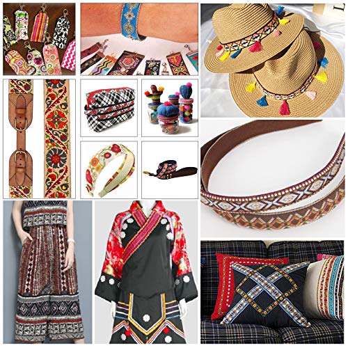 Pandahall 7m Vintage Jacquardband 33cm Bordüre Stoff Emobridered Woven Ribbon Fabric Trim Fringe Stoffband Paspelband Zum Nähen für Diy Kleidung Accessoires Verzierungen Dekorationen
