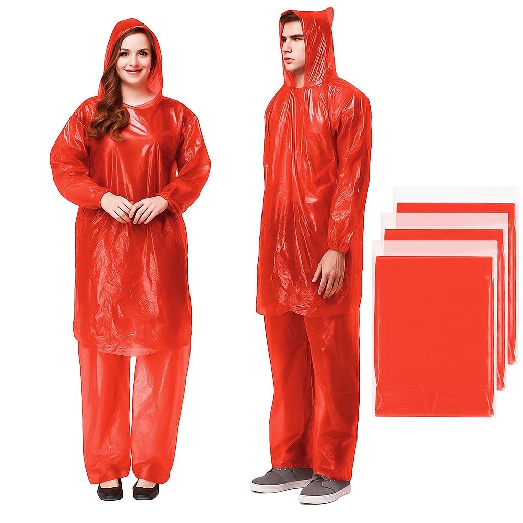 GOLDEN UNISEX PONCHO - RAIN SUIT & PANTS - SET OF 4 | HOODED – FULL SLEEVES | LIGHTWEIGHT, REUSABLE & PORTABLE | FOR TRAVEL, CAMPING, HIKING, FISHING & EMERGENCY USE-image-7