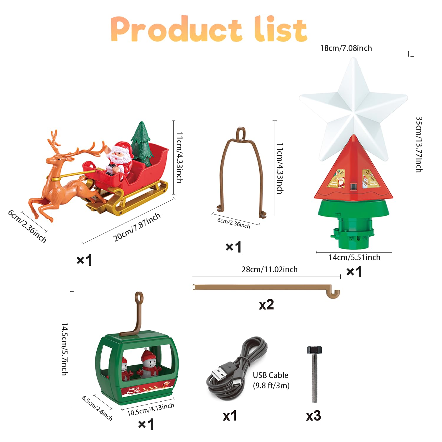 Decoración para árbol de Navidad iluminada, ciervo y trineo, luz giratoria y decoración superior del árbol de música, estrella iluminada para decoración de fiestas de Navidad