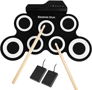 Gr8 Home Electronic Roll Up Drum Set Kit Toy Folding Foldable Digital Mat With 7 Pads Portable Beginners 2 Paddles Sticks Musical Xmas Gift