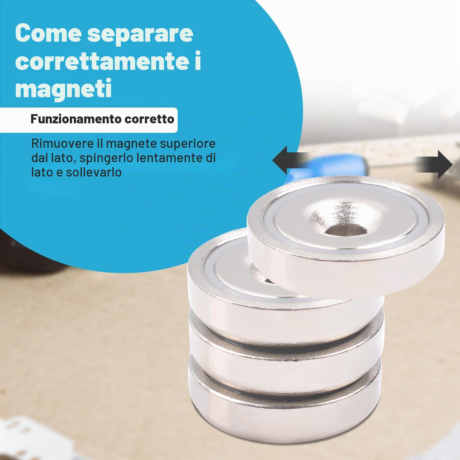 MIN CI Magneti al neodimio con foro, 6 kg (13 lbs) per avvitare, 16 mm, magneti rotondi al neodimio, extra forti, con filettatura magnetica da avvitare