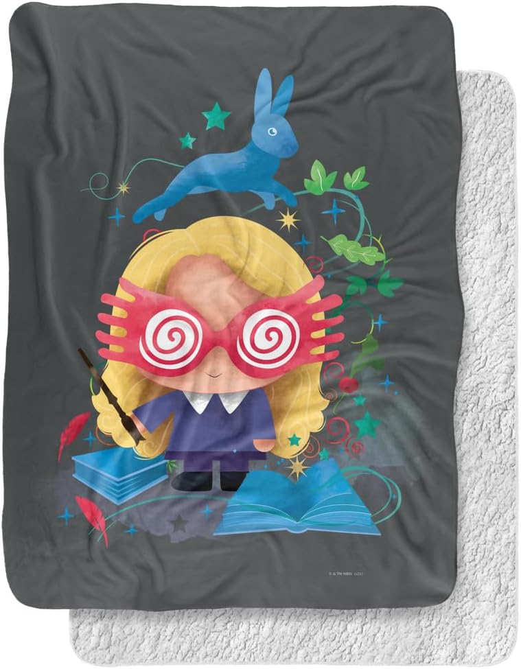 Harry Potter Blanket, 50"x60", Luna Lovegood Chibi Silky Touch Sherpa Back Super Soft Throw Blanket