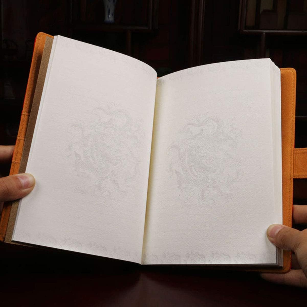 Hoce Vintage Refillable Silk Notebook Lined Journal with Pockets Gift Notebook for Men Women, Gold Dragon + Oracle Bone Inscriptions
