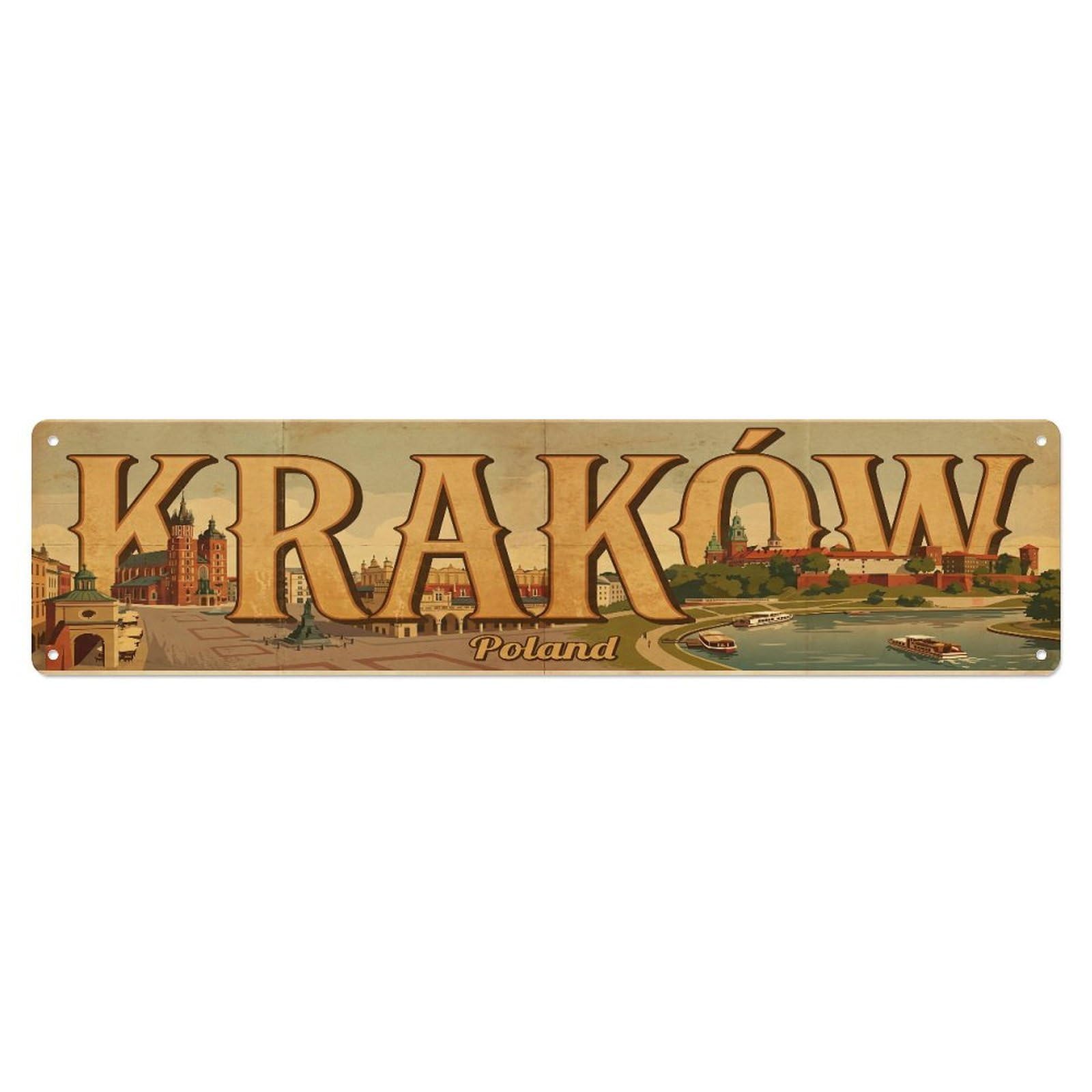 Tgrcjimh Style Metal Tin Sign Vintage Travel Poland Krakow