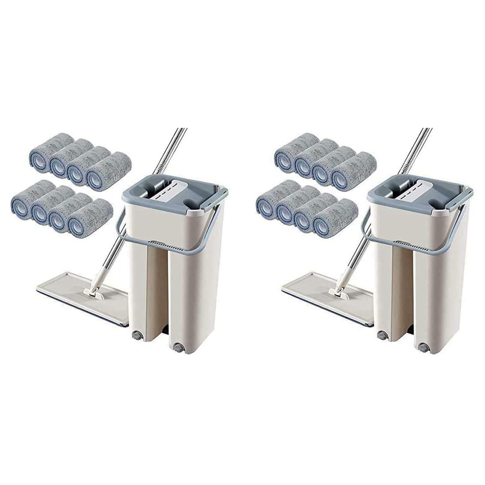 Mocio Piatto Autopulente 2 In 1 Con Rotazione 360° - Set Con 6 Panni In Microfibra - Raschietto Per Drenaggio - Per Pavimenti In Legno E Piastrelle - 2