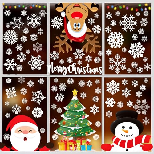 Joykindom Fensterbilder Weihnachten, Fensterbilder Weihnachten selbstklebend Weihnachts Fensterdeko Winter Weihnachts Deko Weihnachtsmann Reno Weihnachtsbaum Weihnachtsaufkleber Fensterer