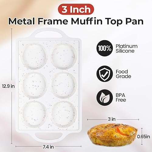 Miniatura 3 de Molde para la parte superior de magdalenas con marco reforzado de metal, moldes de silicona para huevos para sándwiches de desayuno, bandeja redonda