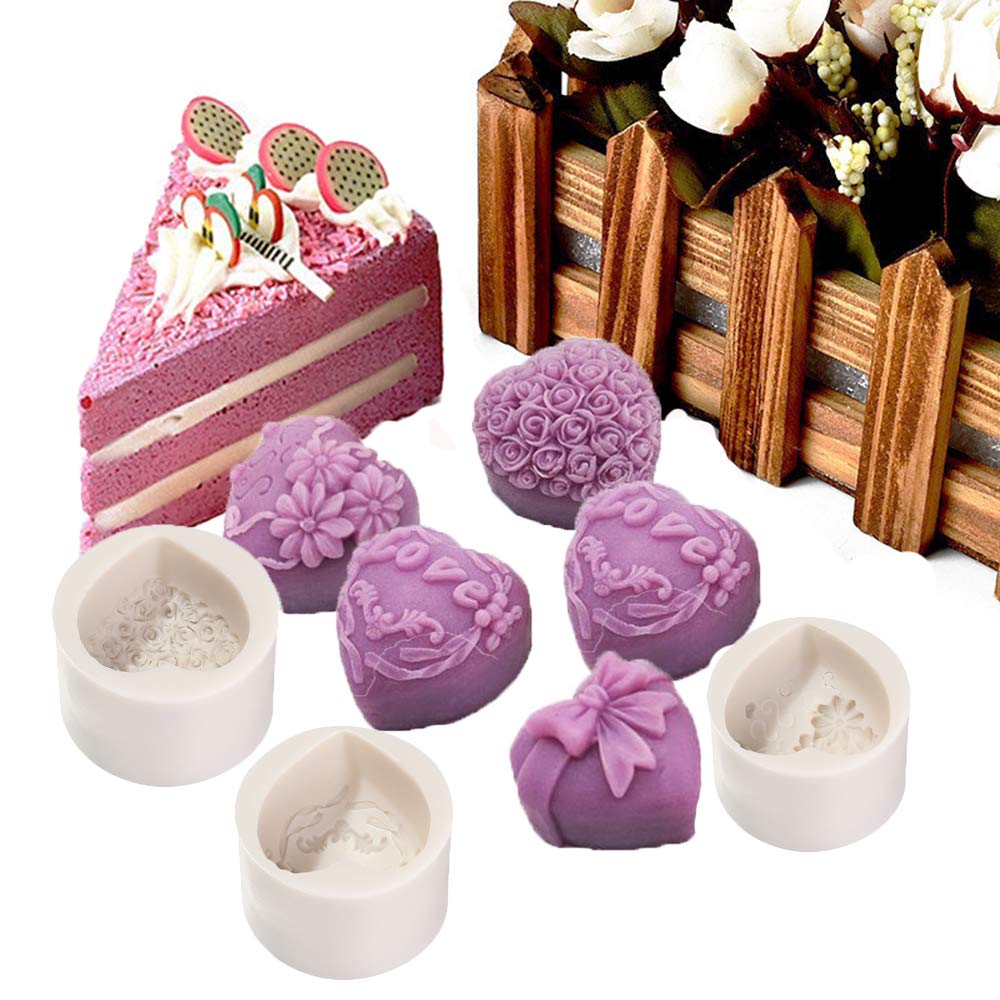 4 tipi di stampi in silicone a forma di cuore rosa 3D a forma di amore stampo per fondente torta fatta a mano cioccolato caramelle resina candela sapone cera d'api artigianato floreale