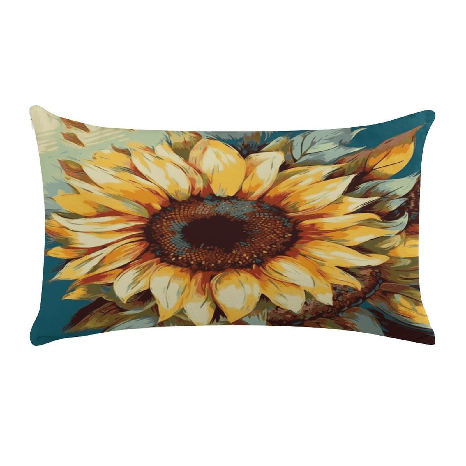 Color Painting Sunflower Pillow Cover Super Soft Pillowcase Luxury Cozy Fuzzy Velvet Pillow Shams Breathable Standard Pillow Cases with Zipper Wrinkle-Free Pillow Cover 12 "×20 "
