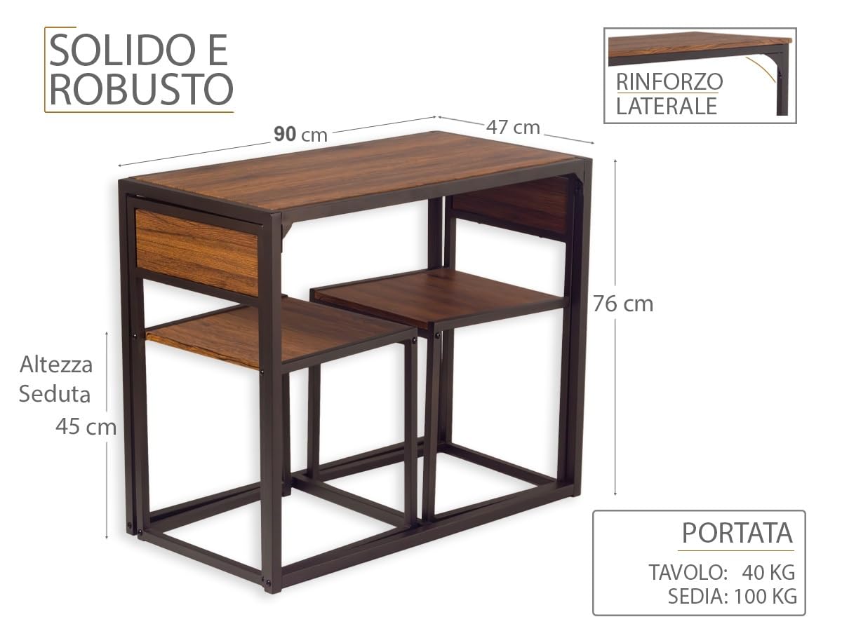 yelloo - Tavolo Bar con Sgabelli Salvaspazio, Angolo Bar per Casa, Tavolino Bar uso Interno, Ideale per Birreria, Pizzeria, Perfetto per Arredare Casa con Stile (Siena - Tavolo + 2 Sedie)