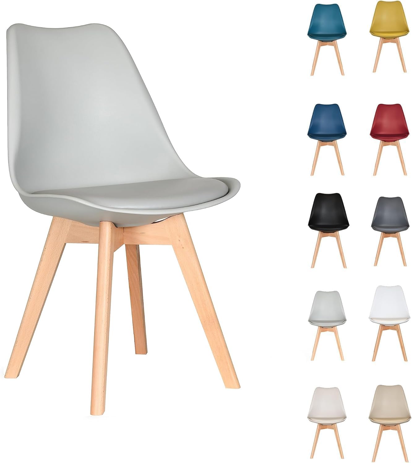 AVC Designs Single Dining Chairs Designer Wooden Home Office Commercial (Light Grey) — image 1