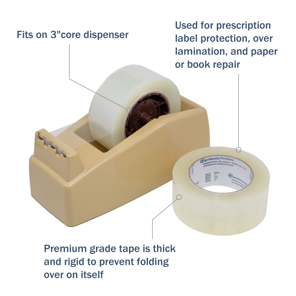 Apothecary Products Precision & Packaging Tape, For Labels on Dispenser Containers, 2 in Width, 72 Yards Length