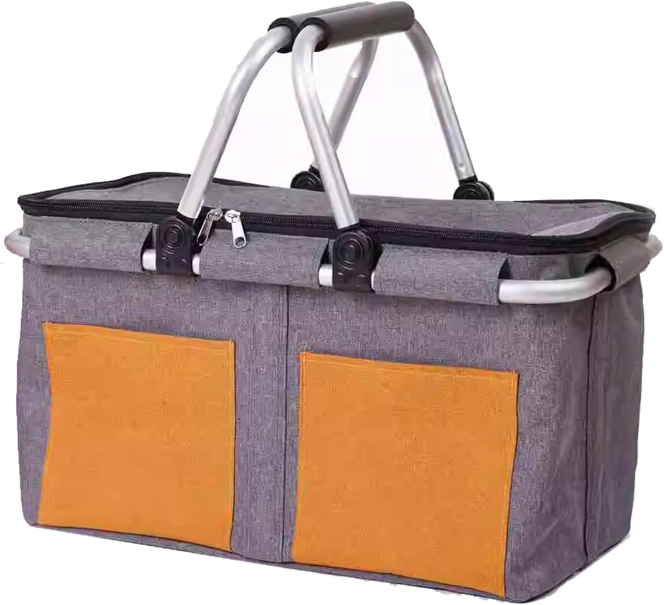 Picnic Basket, Insulated Cooler Bag, Collapsible Picnic Basket, Strong Aluminum Frame, Suitable for Picnics and Camping(Gray)