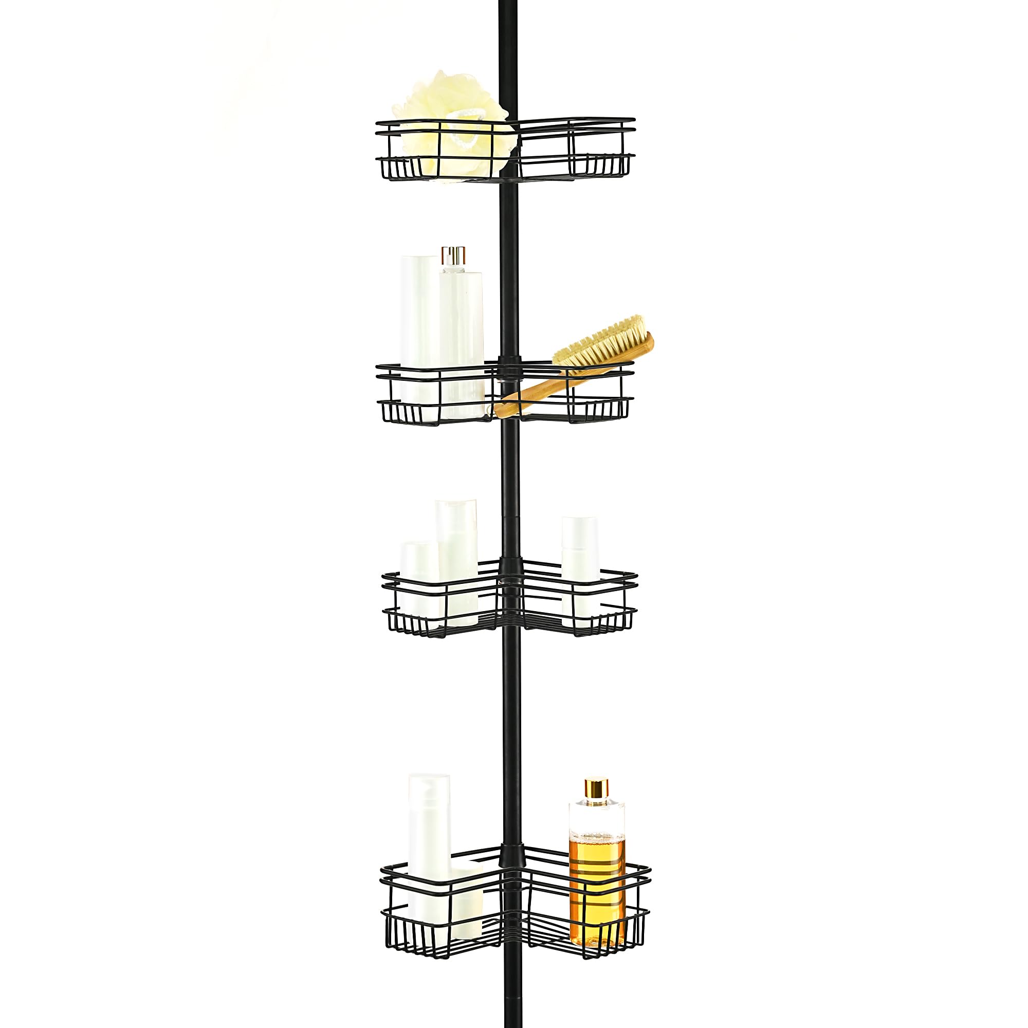 Utopia Alley Rust-Resistant Shower Tension Pole Caddy 4 Shelves Matt Black