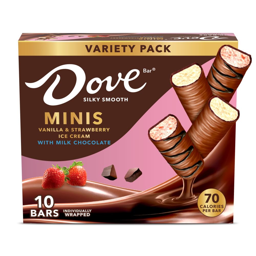 DOVE Vanilla & Strawberry Ice Cream Mini Milk Chocolate Individually Wrapped Ice Cream Bars Assortment, 10 Pack, 0.75 Oz Bars