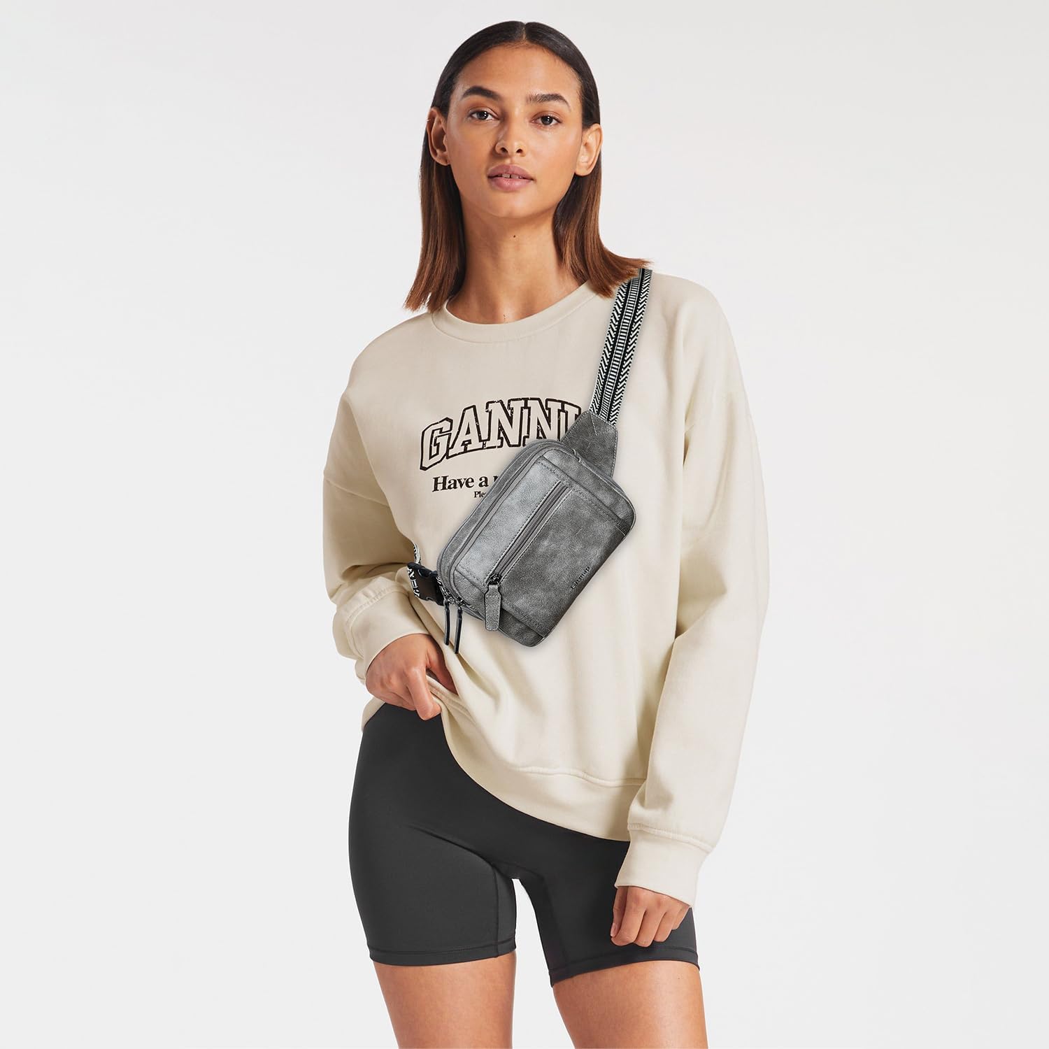 3L TRIPLE ZIP Fanny Packs Belt Bag For Women Men Crossbody Waist Pack Sling Chest Bum Travel Bag Purse Faux Leather Fashion Cute Dark Grey - Image 2