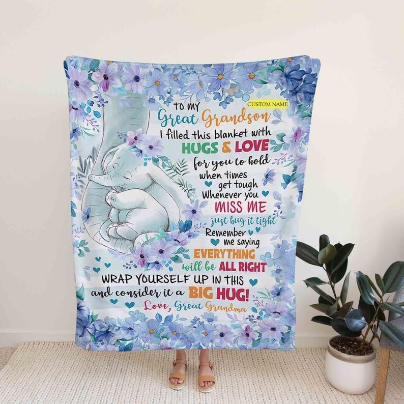 Personalized to My Great Grandson Blanket Hugs and Love