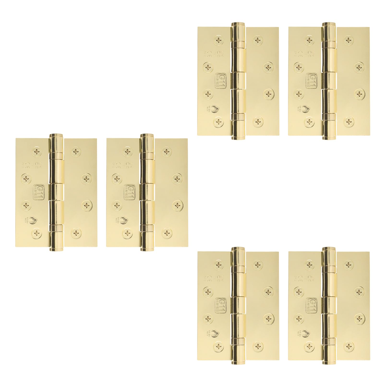Eai Polished Brass Brass Door Hinges | 4 Inch / 102Mm Internal Fire Door Hinges | 3 Pairs