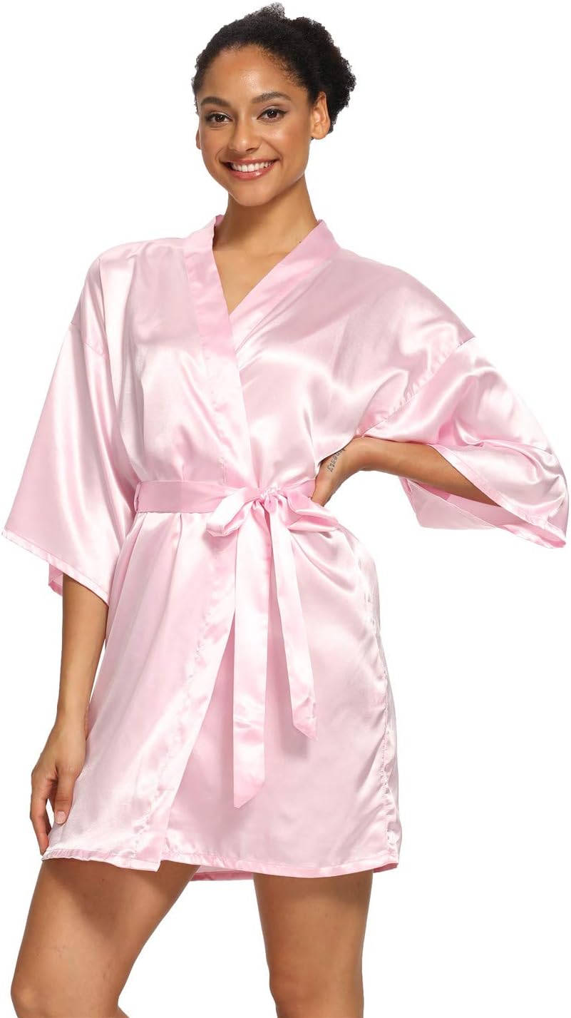 Women's Satin Robes Floral Bridesmaid Robes Short Silk Kimonos Sleepwear - Image 2
