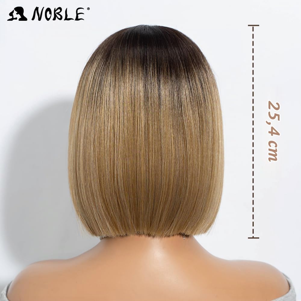 NOBLE Bob Perücken für Frauen Kurz T Teil HD Lace Front Perücken Ombre Braun Blond Synthetische Stumpf geschnitten Bob Lace Front Perücken für Party und Alltag 10 Zoll