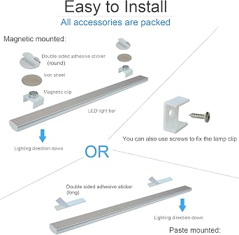 17 Inch Under Cabinet Lights with Hand Wave Sensor, Dimmable, Plug in LED Under Counter Lighting for Kitchen Cabinet, Cupboard, Closet, Workbench, Desk, Cool White 6000K
