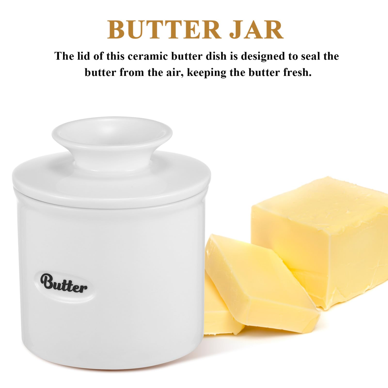 GLEAVI Beurrier en Céramique Blanc 500ml Grosse Capacité Couvercle