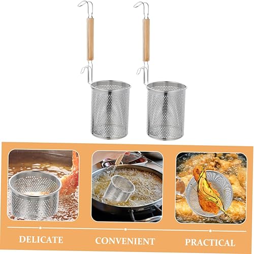 Miniatura 8 de BIUDECO 2 cucharas de fideos para papas fritas, cesta de malla fina, colador de pasta perforada, cesta para hervir pasta, colador de cocina de acero