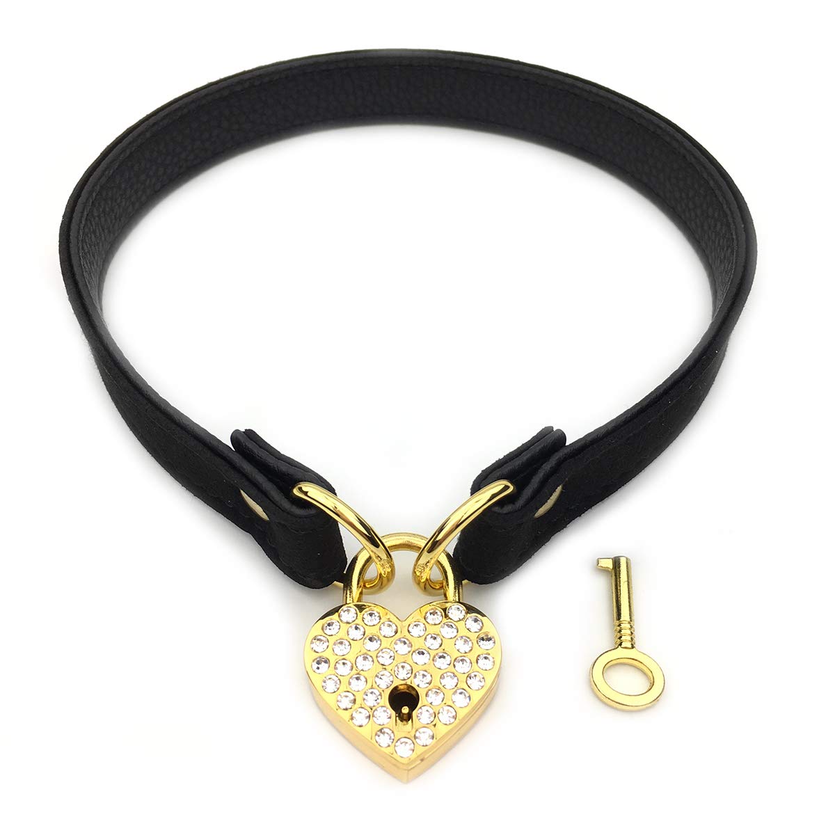 Heart Padlock Choker Collar Necklace - Pink Velvet & PU Leather, With Lock & Key, Adjustable Length