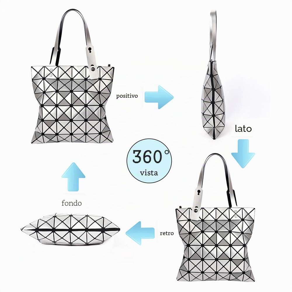 whatUneed Donne Top-Handle Borse, Borsa a tracolla luminosa geometrica, pieghevole in pelle PU Shard Lattice Tote Bag Shard Shard Bag