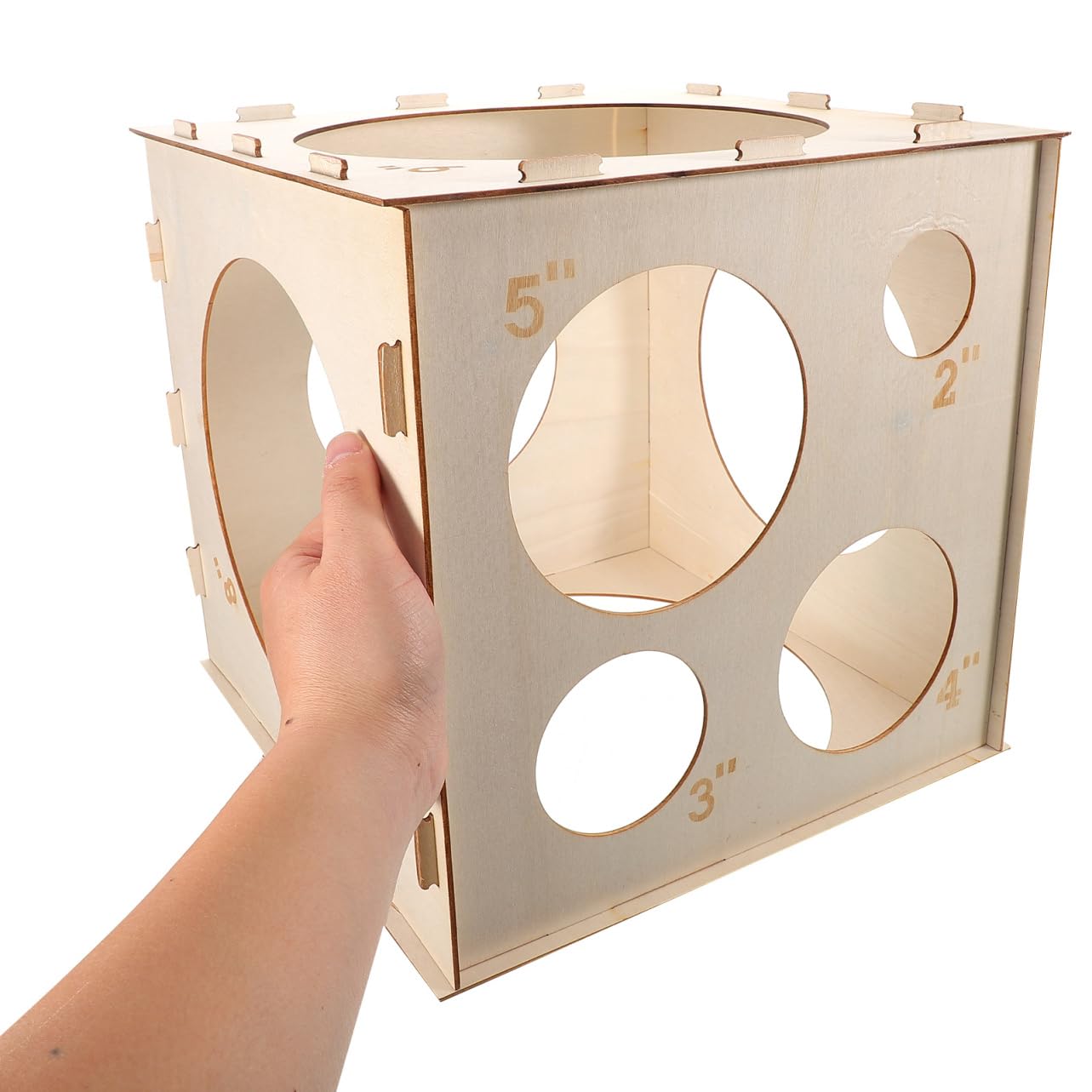 Scatola di Misurazione 9 Fori ad Alta Precisione per Palloncini Pieghevole Cubo Compatto in Legno per Decorazioni di Eventi e Feste