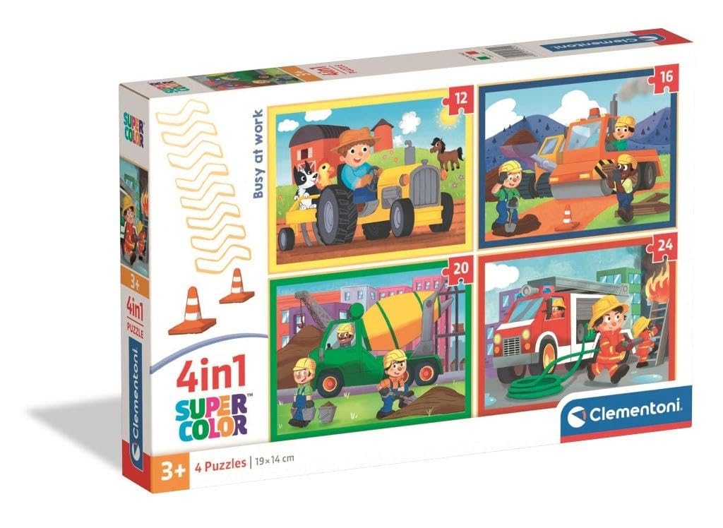 Clementoni Puzzle 4in1, Busy at Work, Puzzle for Kids 3+ Years, Made in Italy, 21741