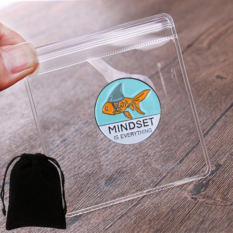 Image of Shark Goldfish Carp Enamel Pin Mindset Is Everything Brooch Pin Badge for Men and Women