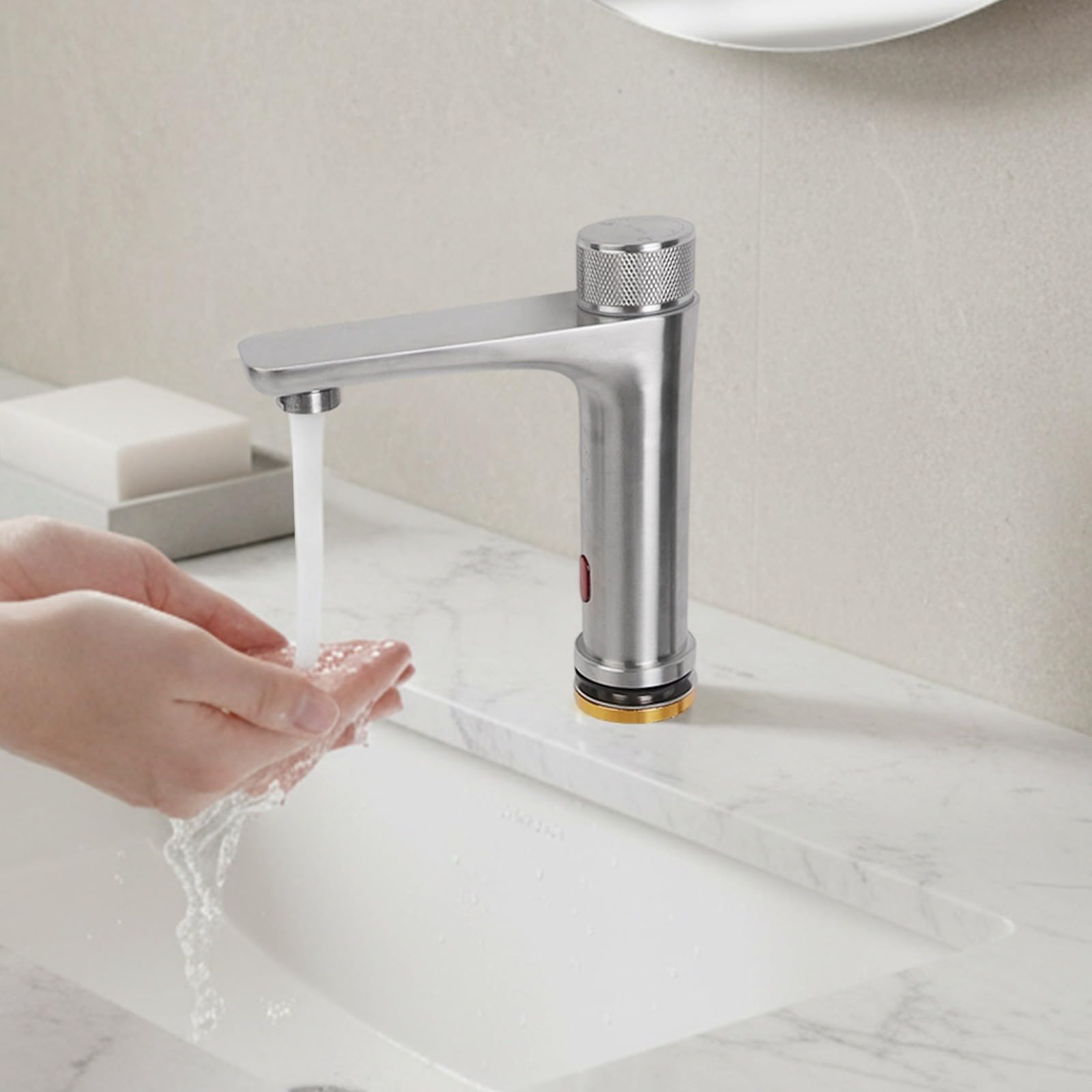 Robinet mitigeur à capteur infrarouge en acier inoxydable 304 pour salle de bain et cuisine 170 x 105 mm (argent)