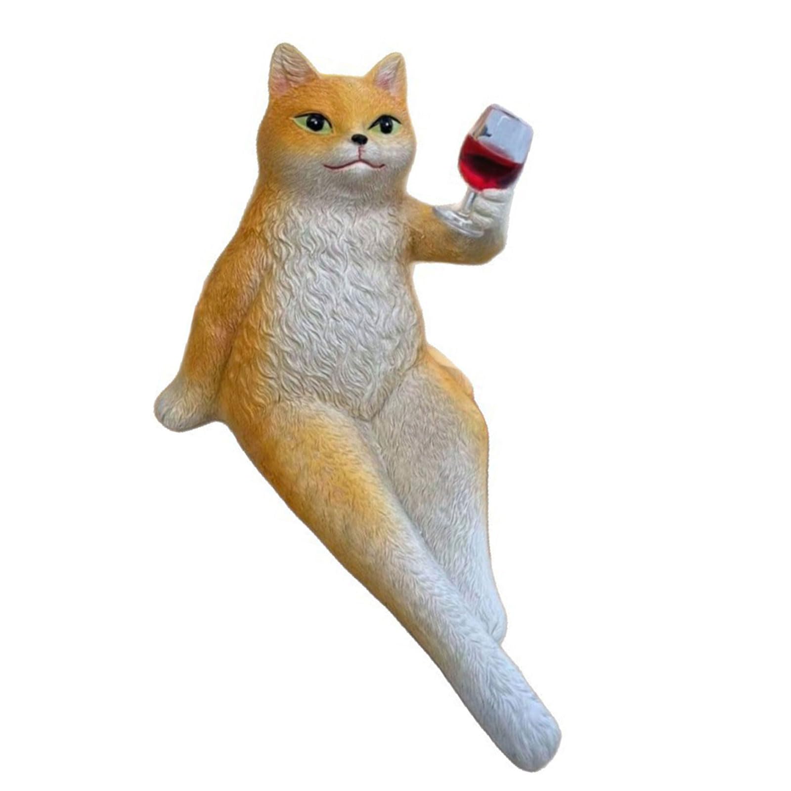 Jazuaiao Simulation Cats Statue Holding Wine Glass Design Figurine for Home Garden Decoration Resin Figure Wine Cabinet Ornament Cats Sculpture Decors